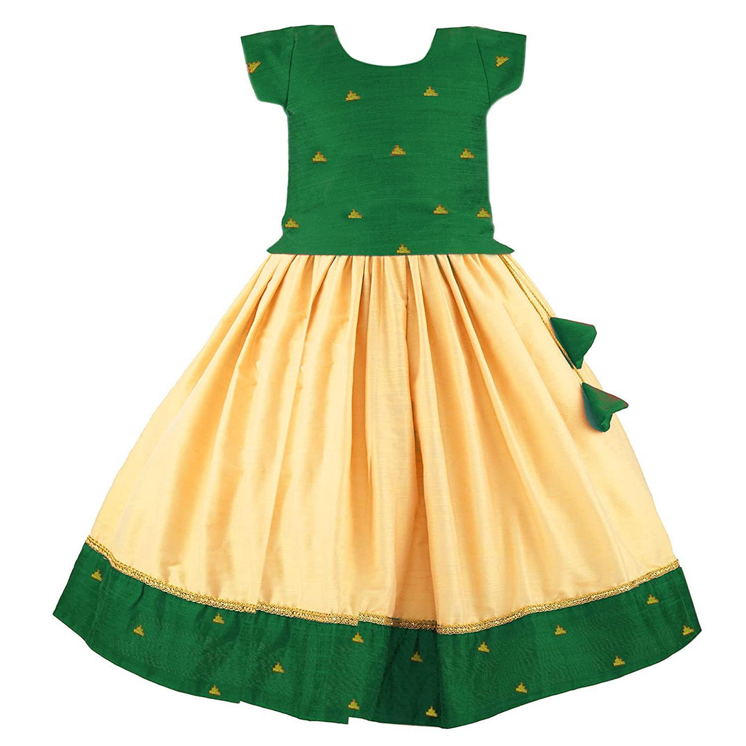Gold & Green Combo Traditional Sleeveless Cotton silk Lehenga Choli Set, - Stanwells Kids