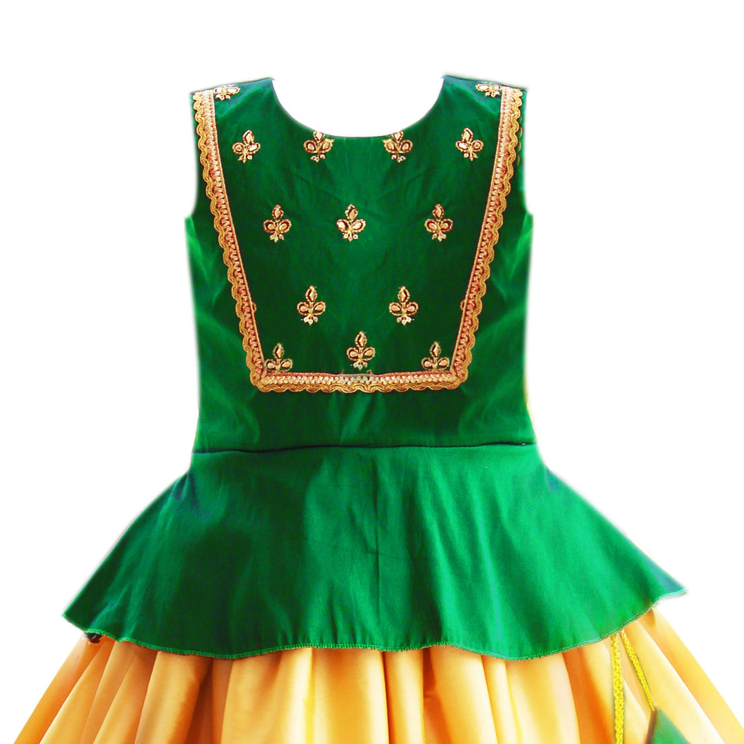 Golden and Green combo south indian Baby girls Silk Lehenga Choli set 