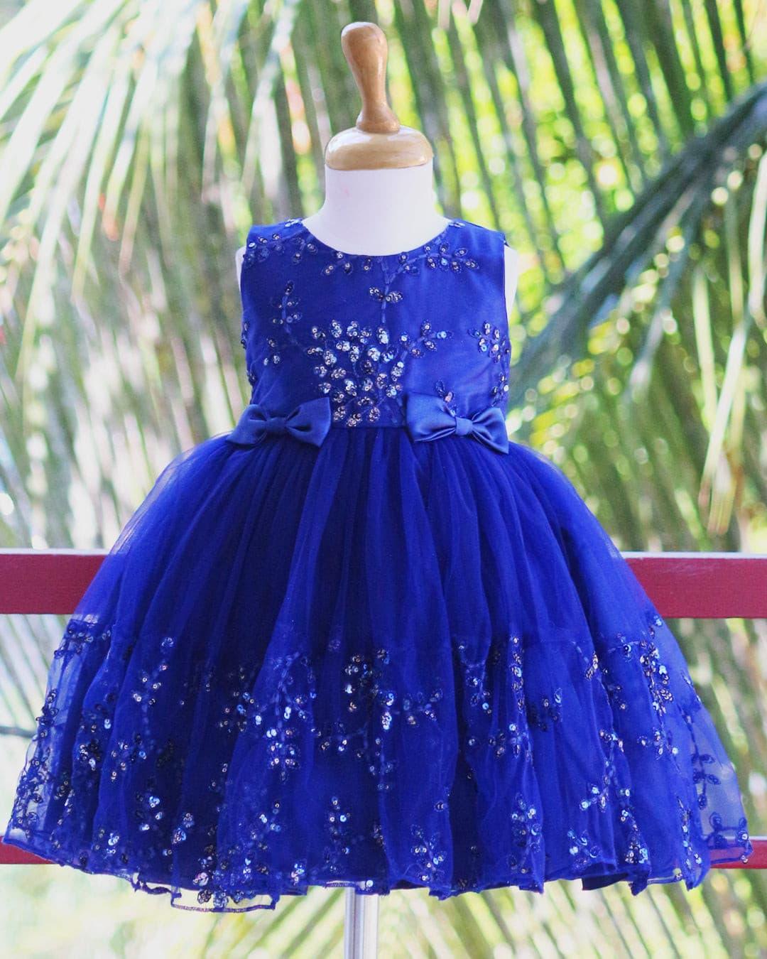 Navyblue Sequins Embroidery Sleeveless Frock