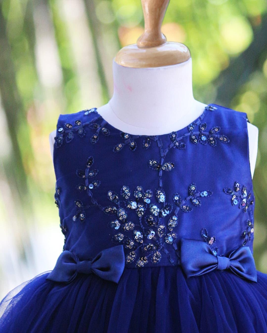Navyblue Sequins Embroidery Sleeveless Frock