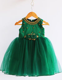 Bottle Green Handwork Flower Birthday Frock for Baby Girl – Stanwells Kids