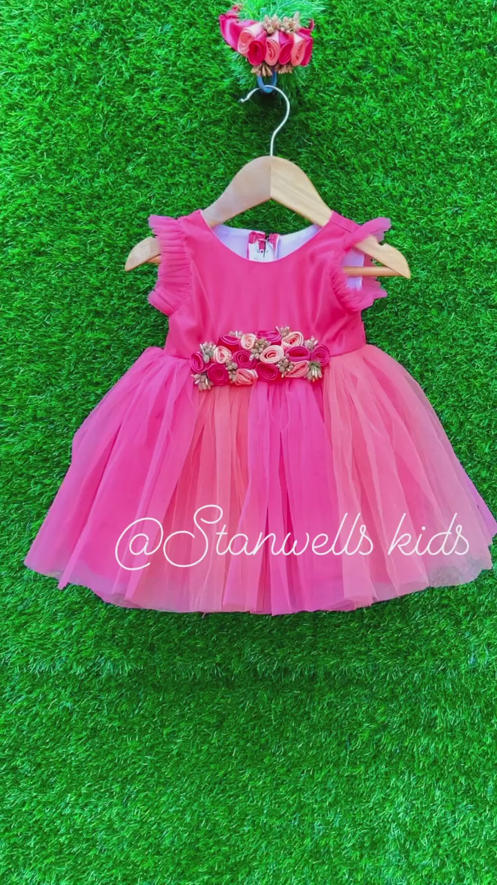 Peach & Pink Layered Flower Frock