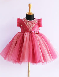 Blush Pink Handwork Layered Birthday Bow Frock for Baby Girl – Stanwells Kids