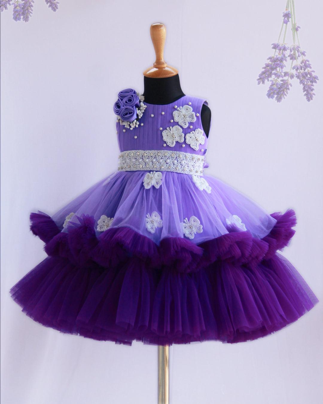 Lavender & Violet Heavy Applique Birthday Frock
Material: Lavender and Violet colour nylon net material is used in the upper portion and we are using Heavy quality ultra satin as the primary lining.This satin lin