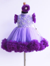 Lavender Violet High Neck Handwork Ruffles Frock for Baby Girl – Stanwells Kids
