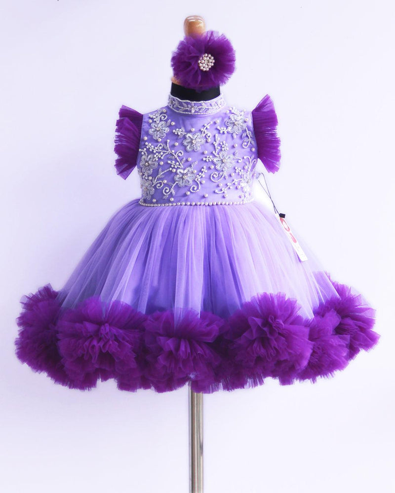 Lavender Violet High Neck Handwork Ruffles Frock for Baby Girl – Stanwells Kids