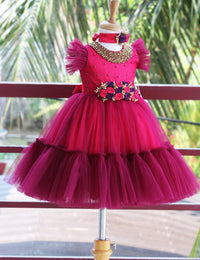 Grapevine & Rani Pink Shade Handwork Flower Frock