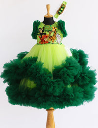 Lime Green & Dark green Animal Theme Jungle Frock