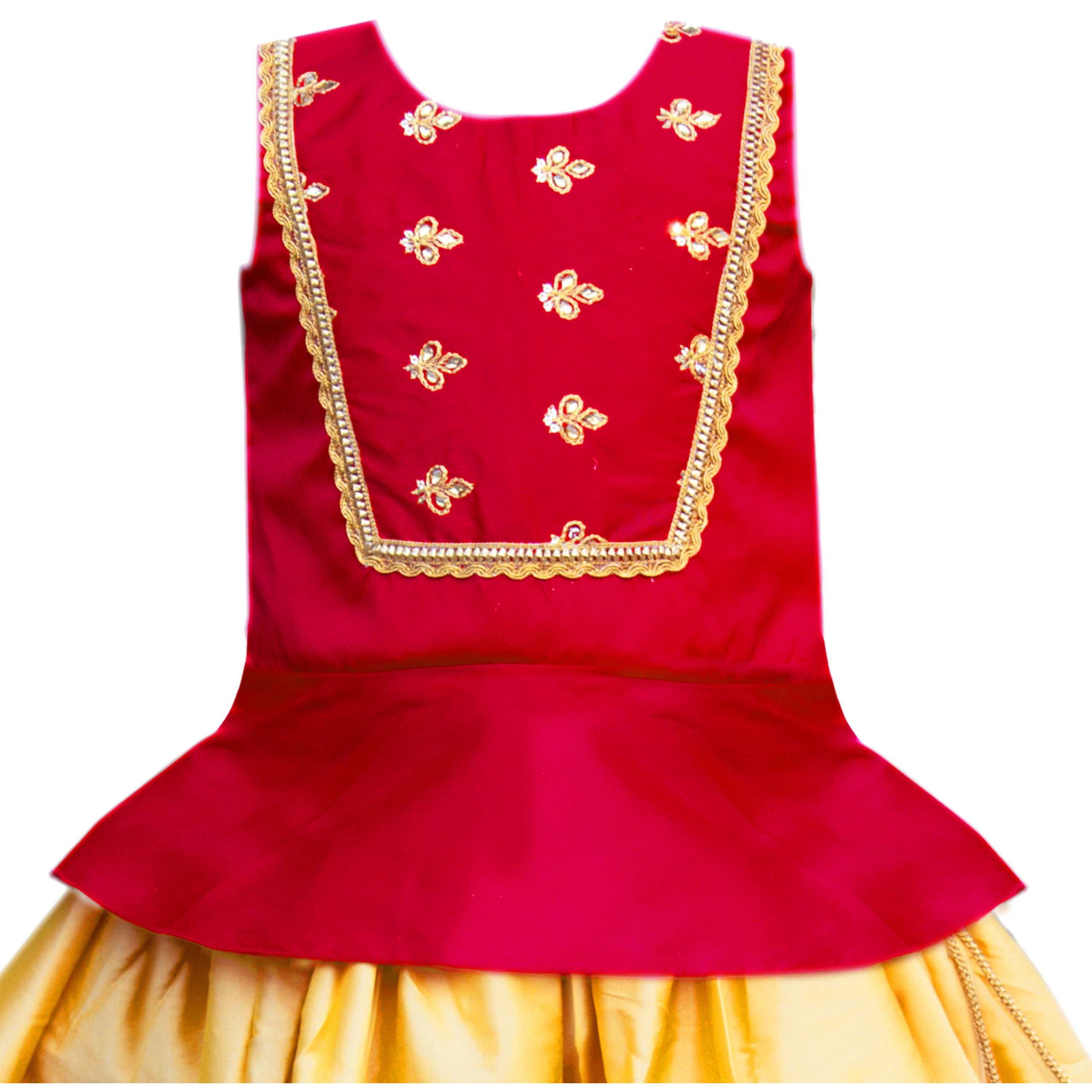 Buy Nila Girl's South Indian Traditional horizontal lines Pattu Pavada Lehenga  Choli Dress (1-2 Years) at Amazon.in