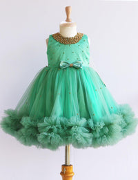 Pastel Green Beads Handwork Ruffles Frock for Baby Girl – Stanwells Kids