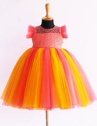 Peach Mango Yellow Handwork Layered Birthday Gown for Baby Girl – Stanwells Kids