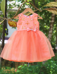 Pumpkin Handwork Embroidery Designer Net Knee-length Frock