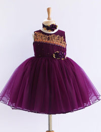 Purple Pleated Handwork Frock