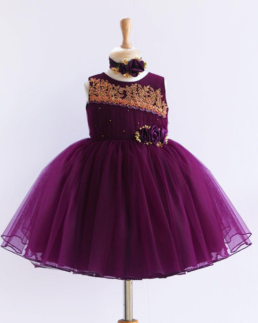 Purple Pleated Handwork Frock Stanwells Kids