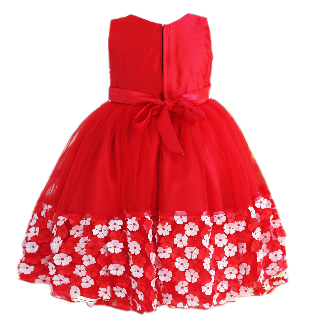 Stanwells Kids Red and White Combo Sleeveless Flower Embroidered Frock - Stanwells Kids