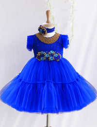 Royal Blue Shade Handwork Flower Frock
