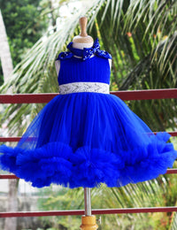 Royal Blue Ruffled Pleated Bow Frock for Baby Girl – Stanwells Kids