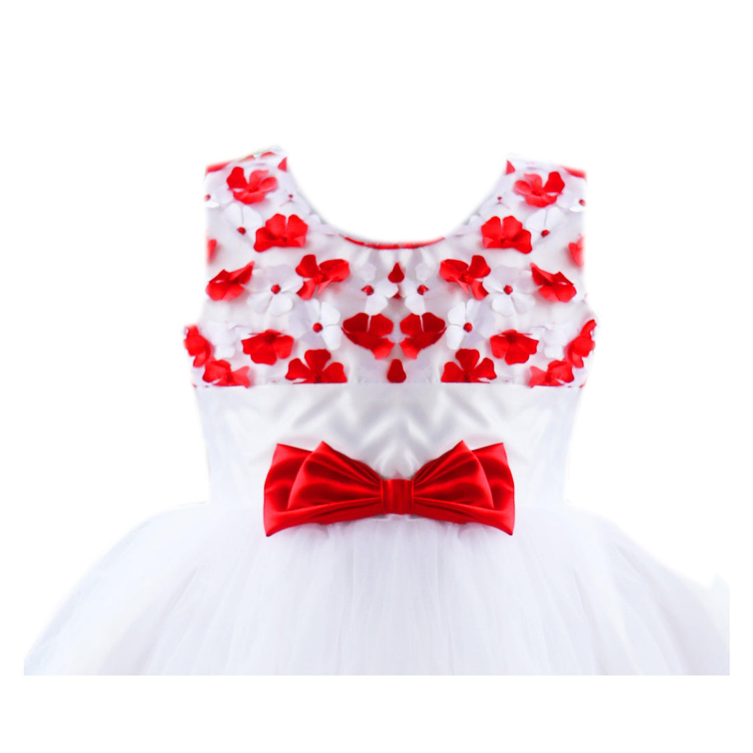 White and Red Combo Sleeveless Flower Embroidered Frock (6months-8 Years) - Stanwells Kids